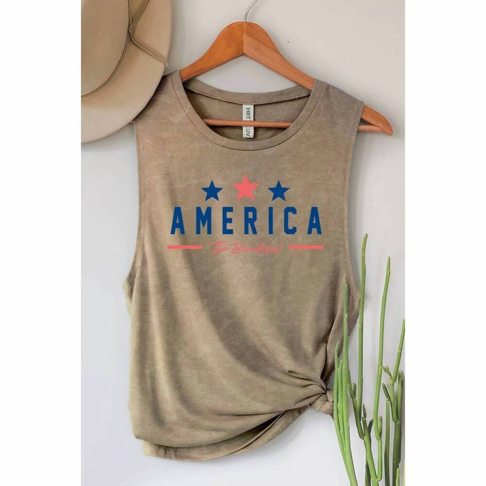 NEW HRT & LUV women's america the beautiful mineral tank top in taupe